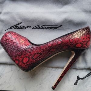 Brian Atwood Art MANIAC 140 MM Whips Pumps in Red Snakeskin size 7 - 7.5